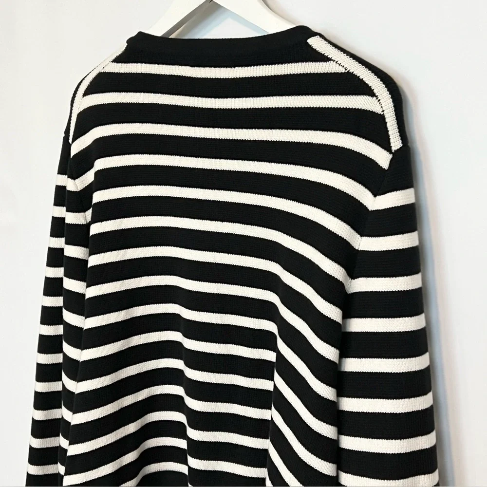 J.Crew Emilie Sweater Lady Jacket XXL Black Ivory Stripe Gold Button